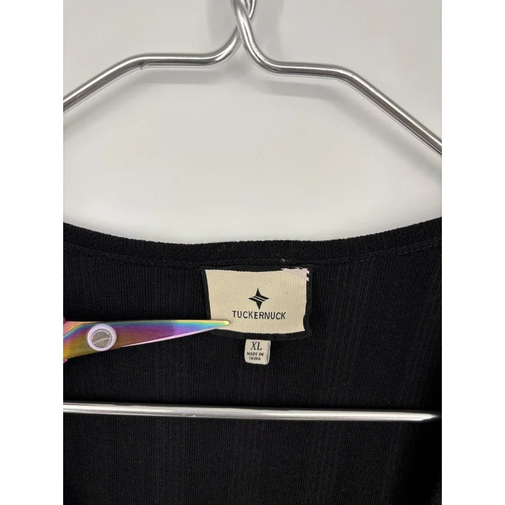 Tuckernuck Blouse Womens XL Black Knit Ribbed Pullover Tee Scoopneck - Picture 2 of 7